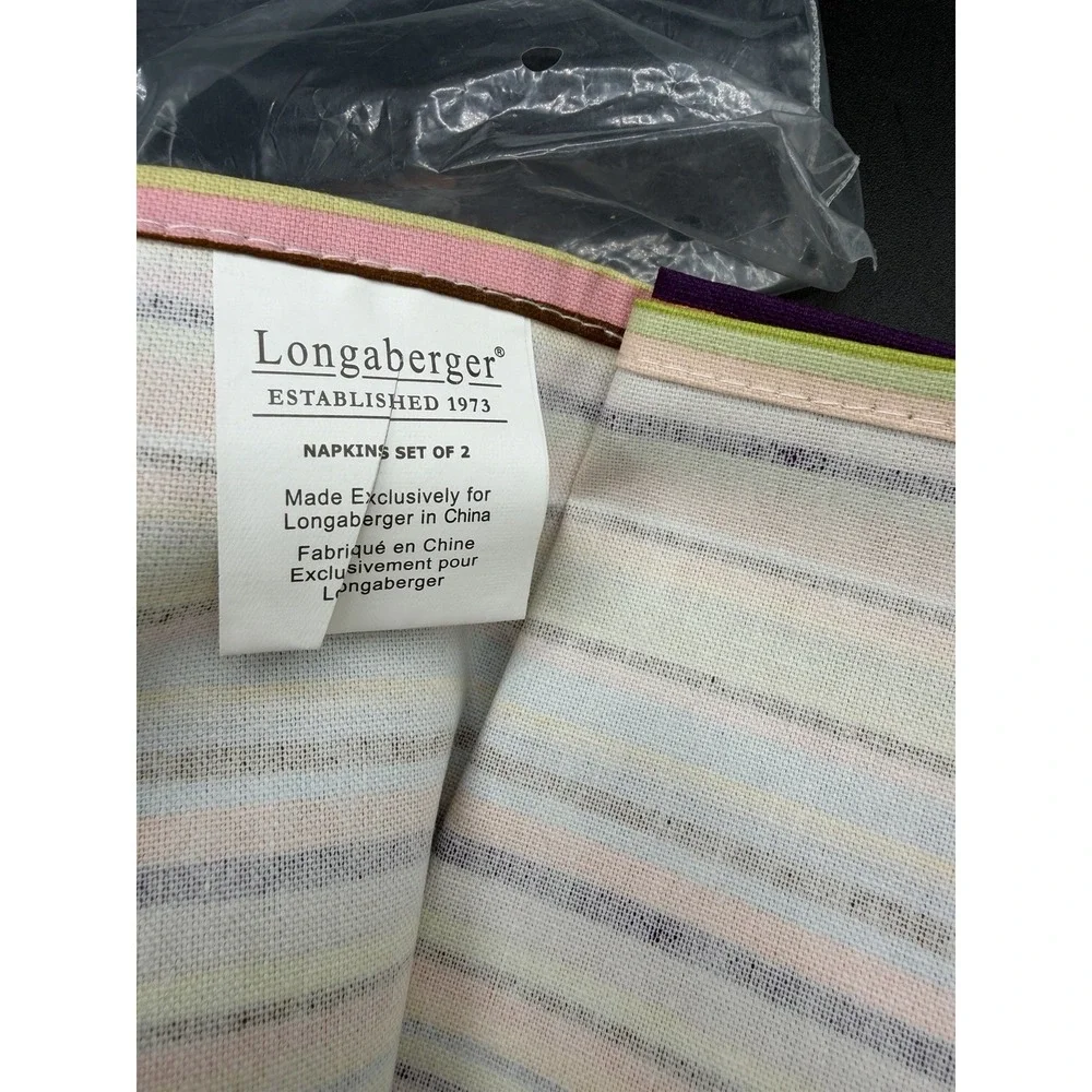 🌞 Longaberger Set of 2 Summertime Stripe Napkins NIP 🍋 New in Package 🧺